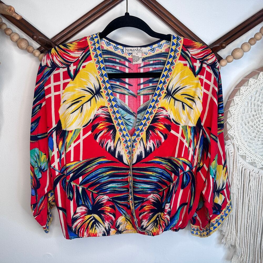 Free Market Flying Tomato Red Tropical Print Blouse